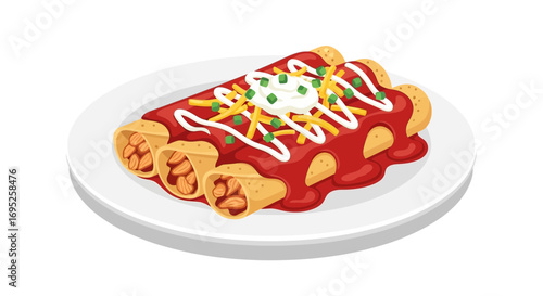 Delicious Enchiladas Platter with Vibrant Toppings on a White Plate