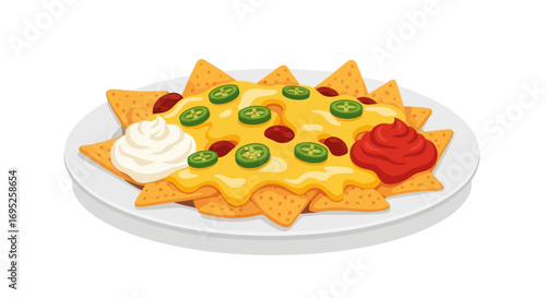 Delicious loaded nachos with cheese, jalapeños and various toppings