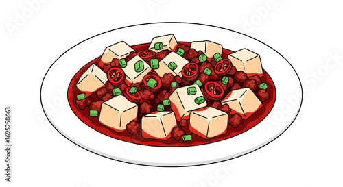 Delicious mapo tofu illustration, traditional chinese cuisine dish art