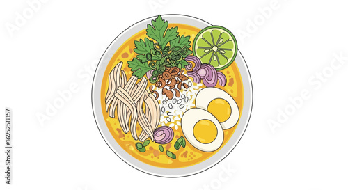 Delicious soto ayam illustration a flavorful Indonesian soup design element