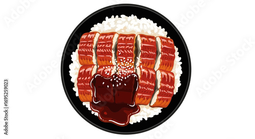 Delicious Unagi Donburi Illustration with Sweet Soy Glaze and Sesame Seeds