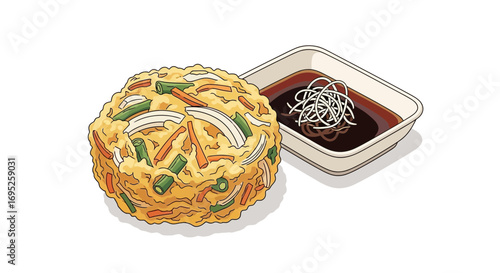 Delicious vegetable tempura and dipping sauce, a culinary masterpiece