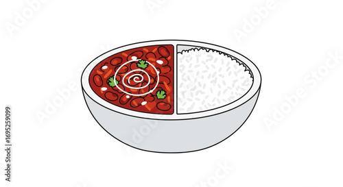 Delightful illustration showcasing a bowl of Rajma Chawal, a classic combo