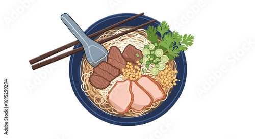 Illustration of a Delicious Bowl of Asian Noodle Soup with Chopsticks