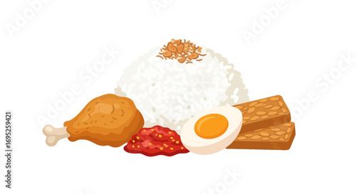 Indonesian culinary delight, a vibrant illustration of Nasi Ayam Geprek