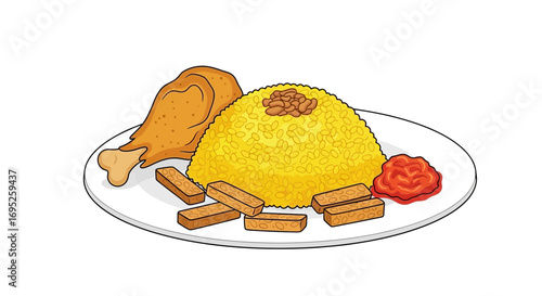 Nasi kuning illustration featuring traditional indonesian cuisine elements