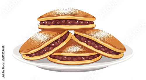Stack of Delicious Dorayaki Pancakes on a Plate with Red Bean Filling