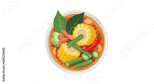 Vibrant Illustration of Filipino Sinigang with Fresh Vegetables