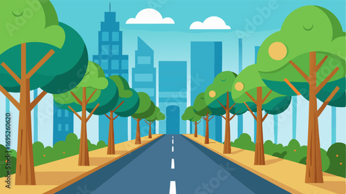 A street lined with trees their sy trunks offering a sense of stability and grounding amidst the constant movement of the city.
