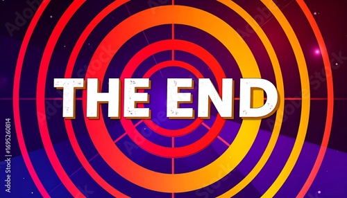 Retro-futuristic end screen with concentric circles