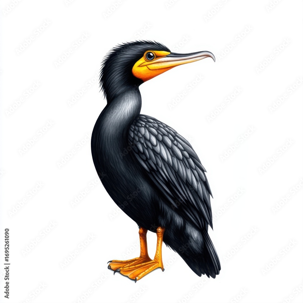 Fototapeta premium Detailed Illustration of a Cormorant Bird with Vibrant Colors and Features