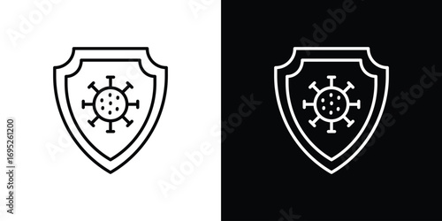 Virus protection shield icon with black and white strokes
