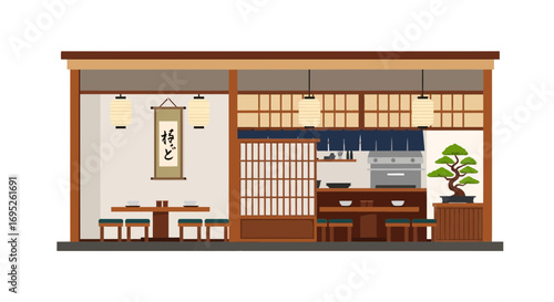 Authentic Japanese Restaurant Interior with Traditional Design Elements