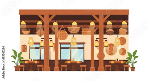 Cozy Indoor Restaurant Ambience Featuring Earthy Tones and Natural Decor