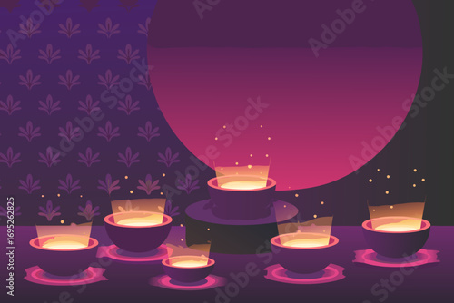 Glowing Lakshmi Offerings A Vector Illustration of Divine Light and Festive Celebration