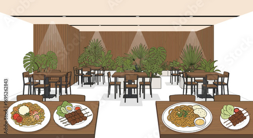 Inviting restaurant interior with delicious cuisine in a tranquil setting