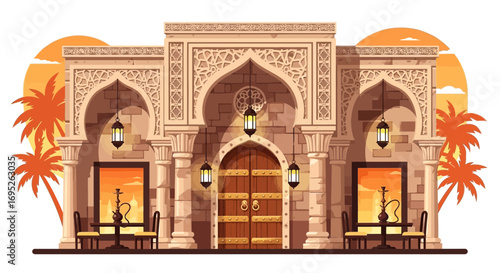 Mystic arabian architecture with ornate details and atmospheric essence