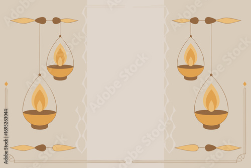 Symmetrical vector illustration with traditional hanging oil lamps for the Indian Diwali festival and Lakshmi worship celebration
