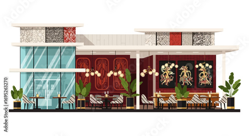 Sophisticated Dining Space with Exotic Art and Intricate Patterning Display