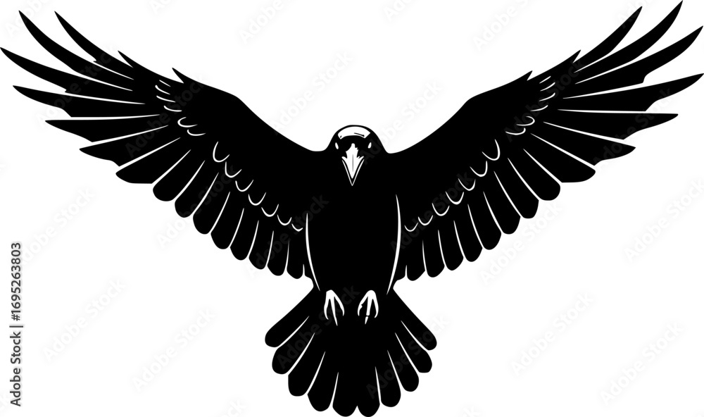 Obraz premium Black raven with wings vector silhouette illustration isolated on white background 