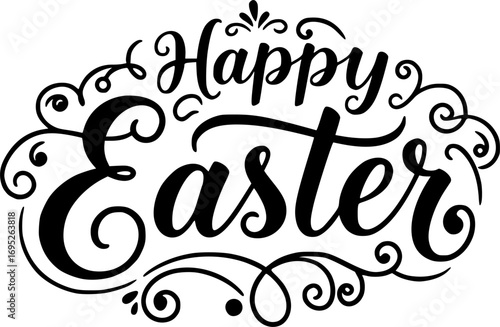 happy Easter letter hand written calligraphy. vector eps silhouette illustration isolated on white background 