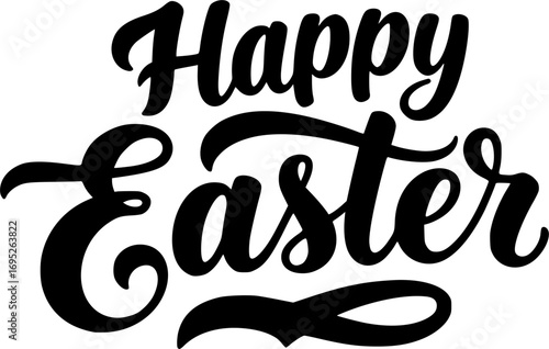 happy Easter letter hand written calligraphy. vector eps silhouette illustration isolated on white background 