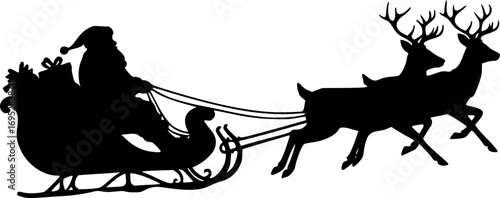Santa claus riding deer sleigh silhouette vector eps
