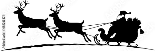 Santa claus riding deer sleigh silhouette vector eps
