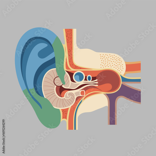 Detailed Human Ear Anatomy Cross Section Illustration for Medical Education and Health Resources