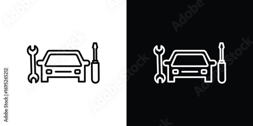 Car repair icon with black and white strokes