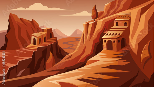 Hollowed out caves and overhangs line the walls of this narrow desert canyon once used as shelter by ancient civilizations.