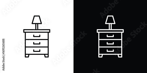 Bedside table icon with black and white strokes