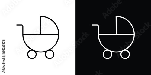Baby carriage icon with black and white strokes