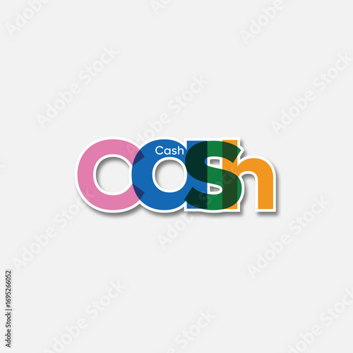 Colorful "Cash" lettering logo. Modern vector icon with a sticker effect for finance, mobile banking, fintech apps, and cashback reward programs