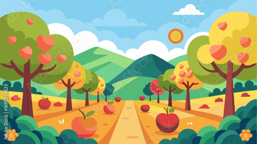 In the heart of the countryside an orchard comes to life with vibrant bursts of color from its peach apple and plum trees.