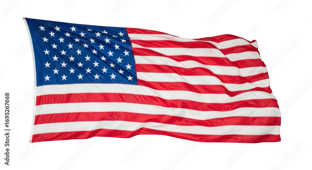 Fototapeta premium A vibrant american flag billows against a stark Transparent background, showcasing the rich colors and intricate design of this national symbol.