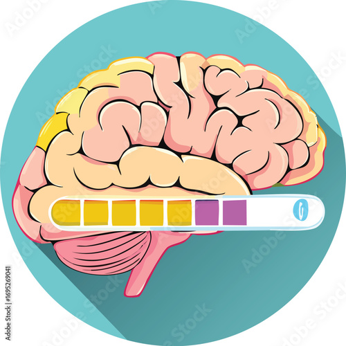 A human brain with a colorful loading or power bar underneath. A concept for mental health, creativity, knowledge, intelligence, and brainstorming. Generative AI