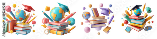 Delightful 3D Education Icons for Back to School Designs and Creative Projects, Perfect for Websites, Marketing Materials and Engaging Social Media Content