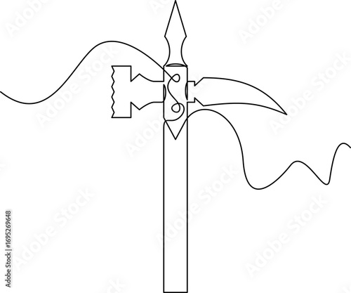 one line art War Hammer vector illustration. line art, one continuous line, simple, hand drawn and sketch style. for icons, symbols, signs or logos. PNG