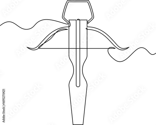 one line art Crossbow vector illustration. line art, one continuous line, simple, hand drawn and sketch style. for icons, symbols, signs or logos. PNG