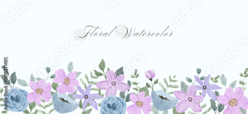 purple and blue floral watercolor border