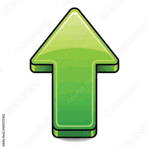 Art of a bright green arrow pointing upwards, signifying growth, progress, and success, isolated on white background