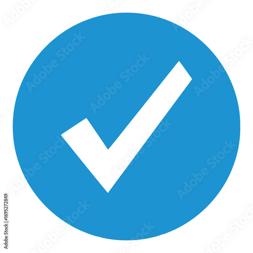 Art of a white check mark inside a blue circle, isolated on white background