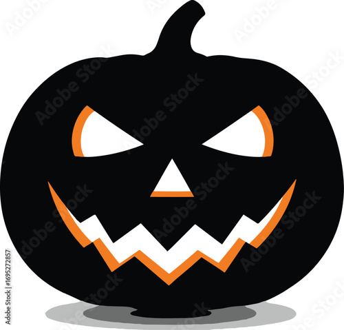 Spooky Black Halloween Pumpkin with Glowing Orange Face.