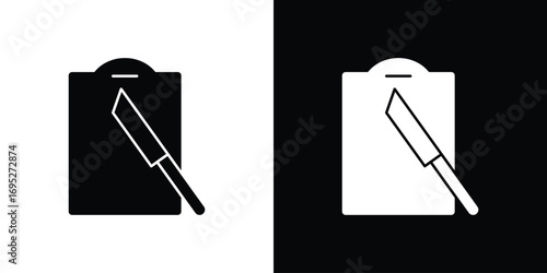 Cutting board with knife pack. vector glyph flat icons