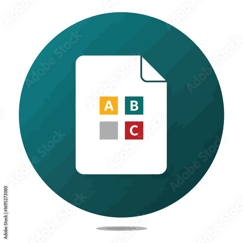 Art of document icon with abc options, signifying choices, data, and educational content