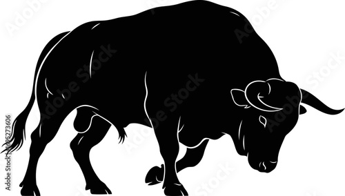 black bull silhouette power, strength, and primal energy , isolated on transparent background