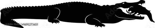 black crocodile silhouette primal power, silent predator, hunting design, isolated on transparent background