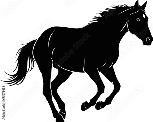 black horse silhouette galloping grace, wild freedom, unbridled power, isolated on transparent background