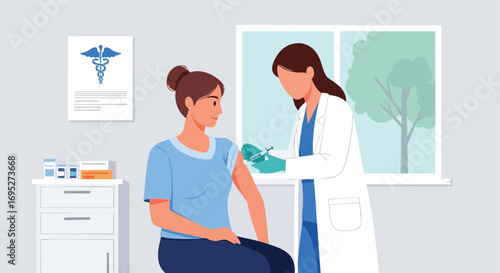 Female Doctor Administering a Vaccine to a Female Patient